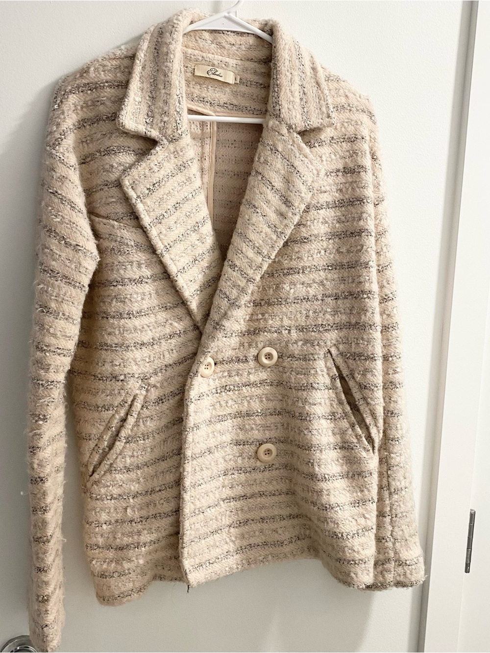 Elodie Peacoat Jacket Womens Large Pink Blush Shadow Striped Pockets Boho